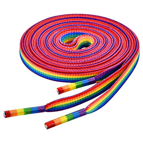 TeeLiy Rainbow Striped Shoe Laces - Rainbow Pride Shoelaces Gay Pride LGBTQ Laces for Parades - Recycled Plastic Materials Brightly Colored Shoelace for Shoes & Sneakers and Cavans 47