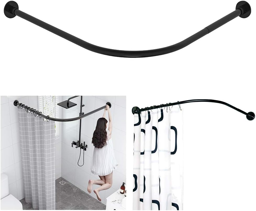 Black Shower Curtain Rail/Rod, 4 way use,L Shape,U shape with ceiling