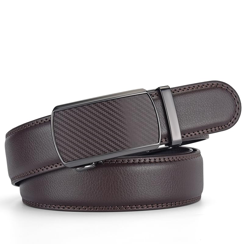 Image of Mens Black Belt Leather Ratchet Belts for Men Adjustable Men's Belts for Dress Casual with Gift Box, Trim to Fit