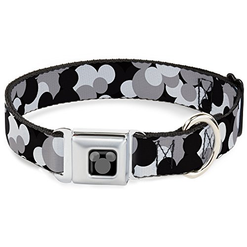 Buckle Down DC-WDY349-L Collare per Cani con Cintura di Sicurezza, Grande, Testa di Topolino impilata, Nero/Grigio