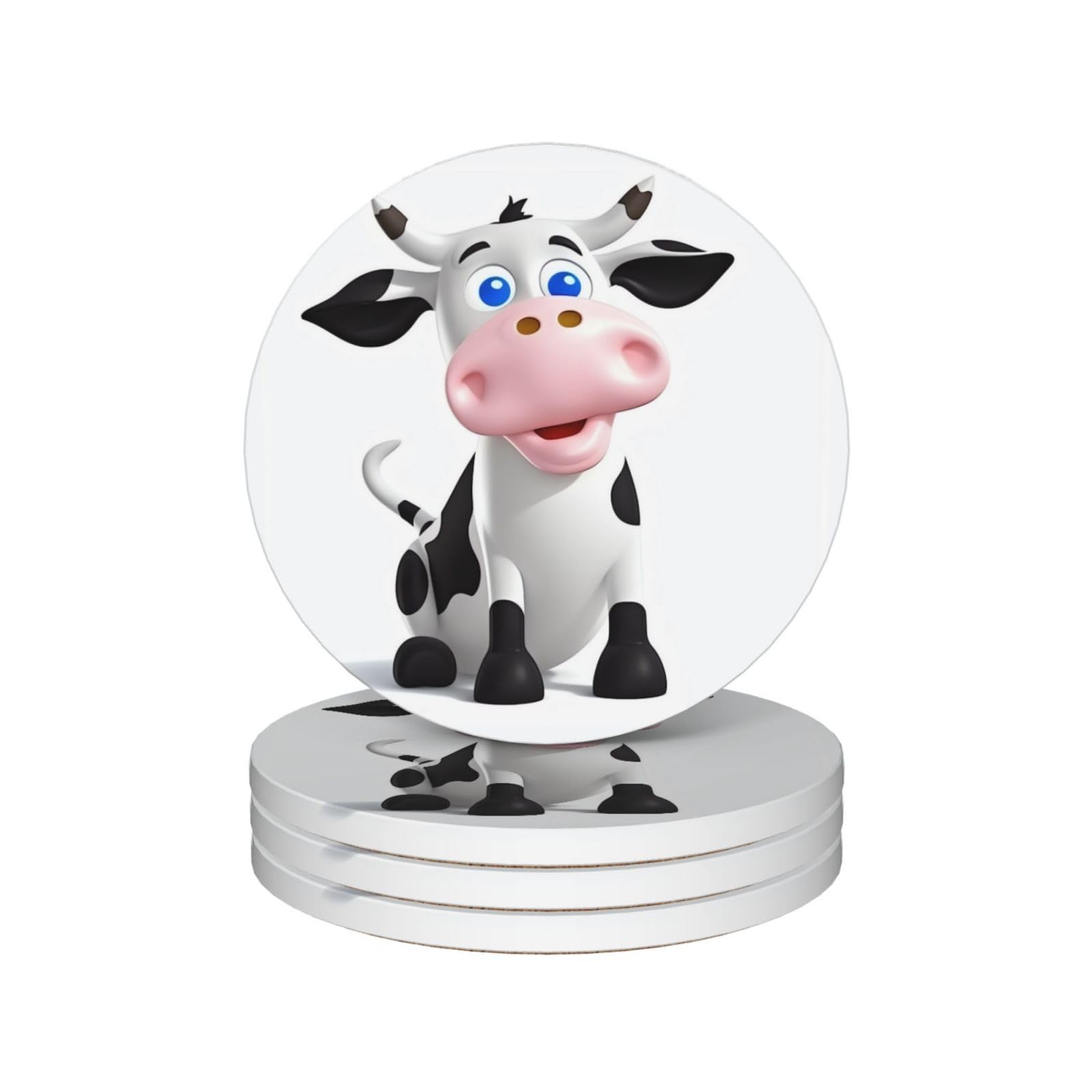 Tapis de tasse ronds super absorbants motif vache dessin animé en céramique - Pack de 4