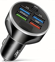 USB CAR CHARGER 5 Multi Port Car Charger 66W Super Fast Charger (4 type A Inputs/ 1 PD Input) For iphone 11/12/13/14/15 Samsung S21, S22, S23 & Google Pixel