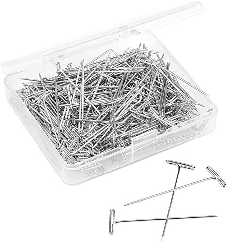 200 Pieces Strong Steel T-Pins for Blocking, Knitting & Modelling, 1 inch Nickel Plated T-Pin Needles with Hinged Reusable Tin