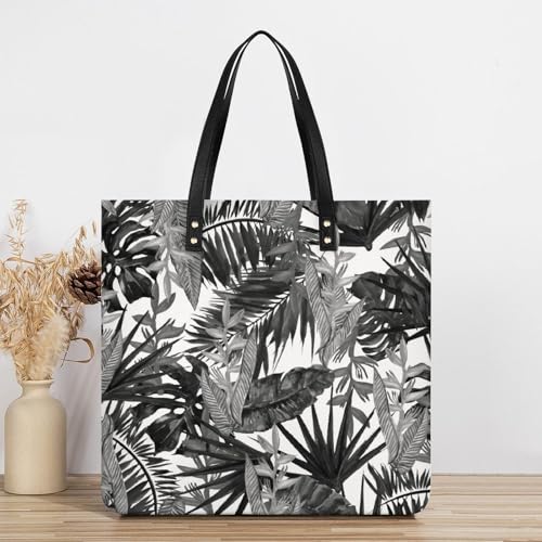 Sac à main feuille tropicale noire grand format pour tout ranger