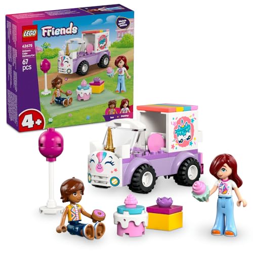 LEGO Friends Unicorn Cake Delivery Car - Educational Fine Motor Skills Toy w/ 2 Mini Dolls & Birthday Party Accessories - Gift Idea for 4+ Year Old Girls - 42675