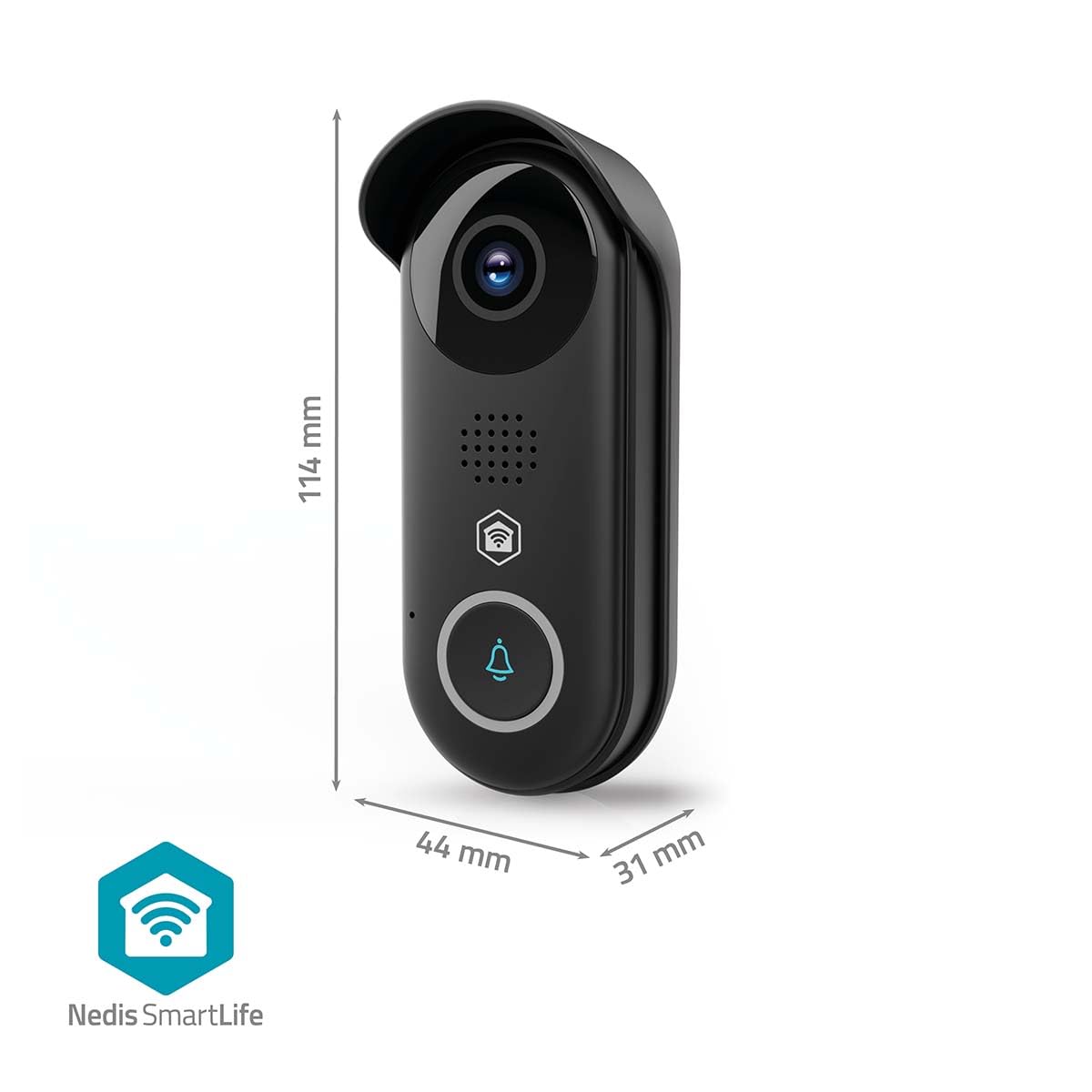 Nedis WIFICDP11BK | Timbre Inteligente con cámara Wi-Fi | 1080p Full HD | Visión Nocturna | Detección de Movimiento | Audio bidireccional | Almacenamiento microSD y Nube | Negro