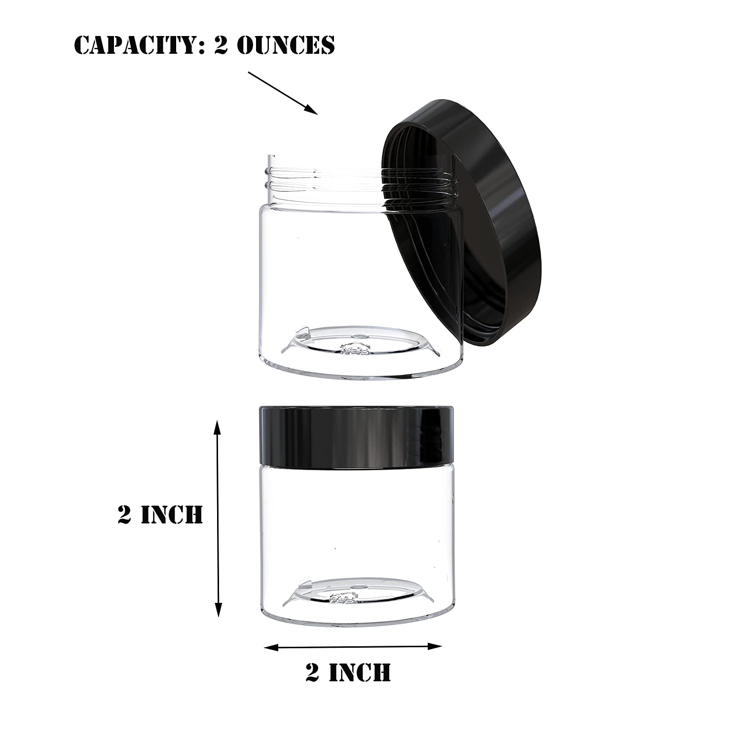 AQSXO 2 oz Plastic Pot Jars Round Clear Leak Proof Plastic Cosmetic Container Jars with black Lids for Cosmetic, Lotion, Cream, Eye shadow, 6 Pcs. : Beauty & Personal Care