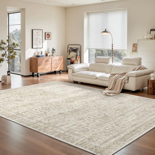 Rugland 5x7 Area Rugs - Stain Resistant Washable Rug, Anti Slip Rugs for Living Room, Vintage Tribal Area Rugs(Vintage01-Beige, 5'x7')