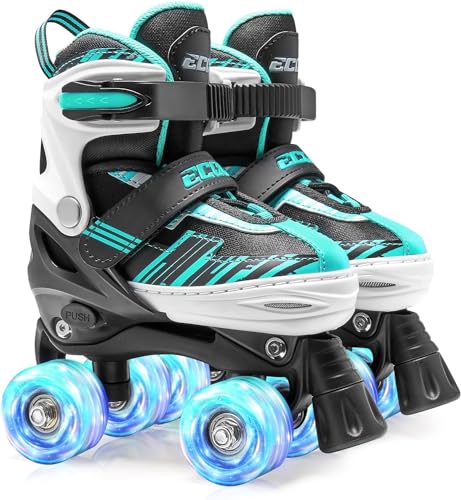 ECOO Patines de ruedas para niñas y niños de 4 a 12 años, 5 tamaños ajustables con luces