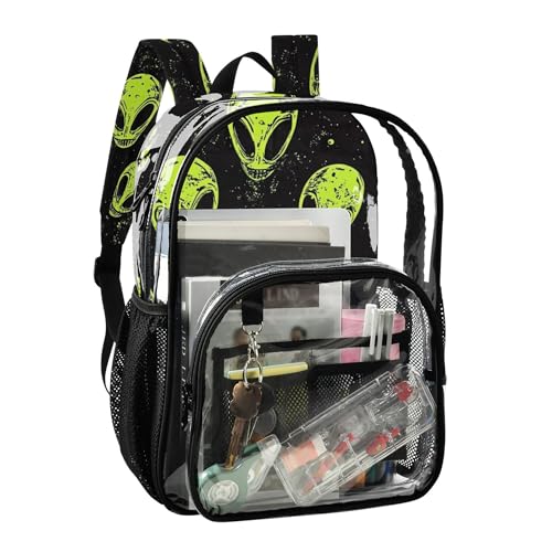 Green Alien Space Clear Backpack PVC Transparent Backpack Lightweight Book Bag Capacity Clear Bag for Kids Boys Girls2