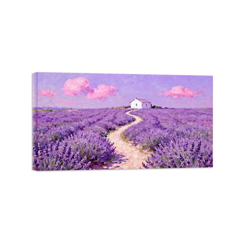 Ozpwbvy Wrapped Canvas Purple Flowers Landscape Canvas Wall Art Picture 40X70cm Framed