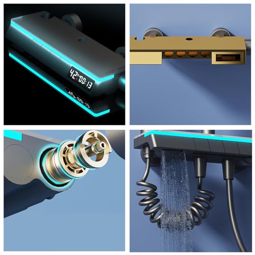 Ensemble de robinet de douche d'exception à LED colonne de douche hydromassante luxe - 5