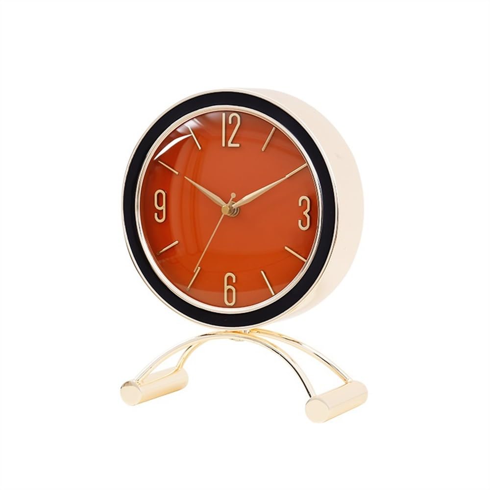shangguanyun456 Vintage table clock Simple Desk Clocks Fashion Living Room Home Table Clock Decorative Tabletop Silent Desktop(Orange)