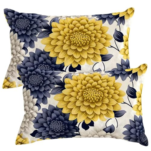 Housse de coussin fleurs bleues 50x80 cm en velours lot de 2 - 2