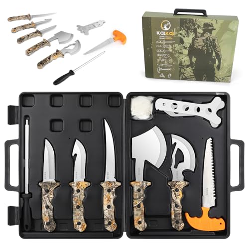 Kalkal 8 Pieces Hunting Knives Sharp Hunting Knife Set, Full Tang Handle Hunting Field Dressing Kit for Deer Hunting Season Camping Survival, Perfect Hunting Gifts for Hunter