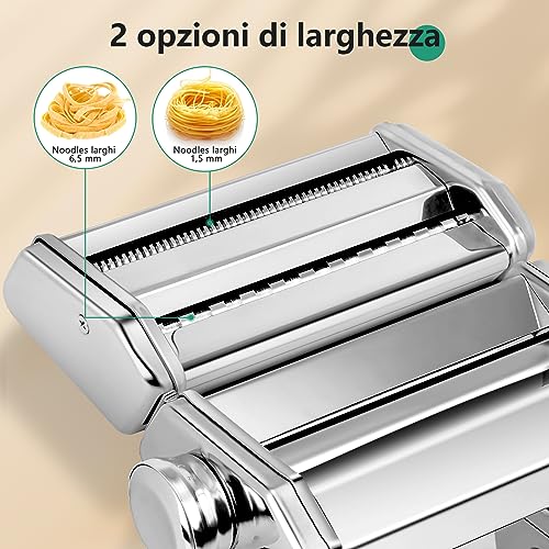 YASHE Machine à Pâtes Manuelle, 7 Épaisseurs Réglables, Machine à Pâtes en Acier Inoxydable avec Rouleau et Cutter, Machine à Pâtes Fraîches à Manivelle à la Main pour Spaghetti, Fettuccini, Lasagnes - 4