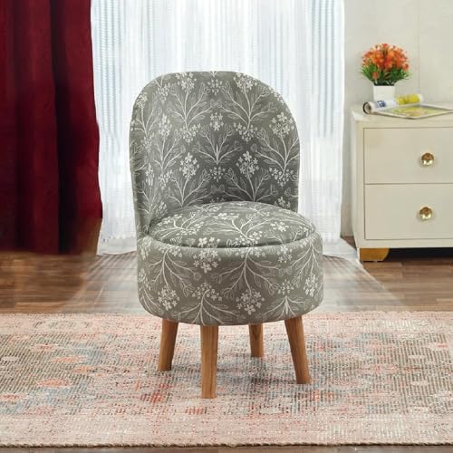 Image of NACIA Elegant Velvet Printed Ottoman Chair | Dressing Table Chair for Bedroom Makeup Room Decor | Modern Upholstered Ottoman with Wooden Legs for Living Room & Home (18x18x32 Inches, Green)