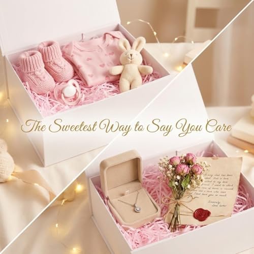 Image of Rsgift 3 Packs White Gift Box with Lids,9.7x7.2x3.3 Inch Gift Boxes for Presents,Magnetic Closure boxes for Wedding,Birthday,Graduation Packaging