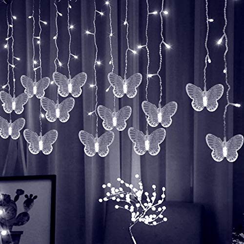 Decorman Curtain Lights USB Powered 8 Modes Waterproof Window Curtain String Lights with 10 Butterflies Twinkle Lights for Christmas Holiday Party Room Decoration (Cool White) - Thumbnail 7