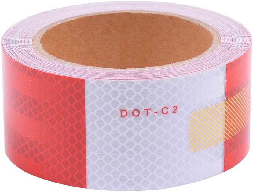 Brightplus 2" x 30' DOT-C2 Reflective Tape Waterproof self-Adhesive Trailer Reflector Reflective Film for Trucks,Trailers,car,Warning Caution Conspicuity Tape(Red&White) (9m)