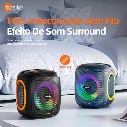 Basike, Portátil MINI Caixa de Som Bluetooth, 30W RMS, IPX5/TWS, Suporta Função de Rádio FM, Power B