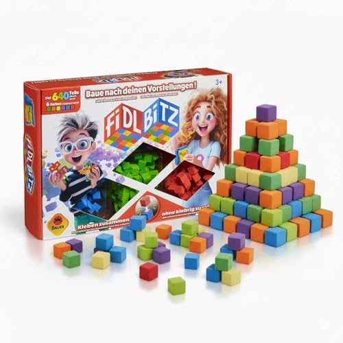 FIDL BITZ Deluxe Set - 640 Selbstklebende Würfel Schaumstoff - Kreatives Motorikspielzeug Konstruktionsspielzeug Klebende Bausteine ohne klebende Finger & Rückstände - für Kinder ab 3 (21102)*