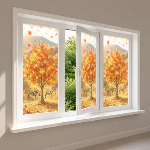 Image of Nuxovilar Fall Window Cling 17.7 x 39.4 in, White Frosted Maple Tree