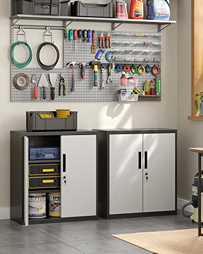 Songmics Garage Cabinet, Metal Storage Cabinet With Doors And Shelves, Office Cabinet For Home Office, Garage And Utility Room, Silver And Black Uomc013S01 #TOP3