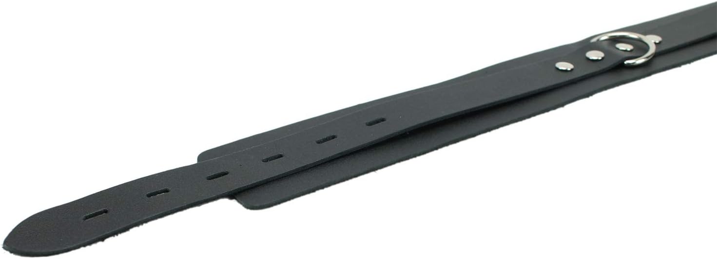 Calgary Collar Leash Cowhide Leather Handmade Leather Collar Chain Leash (Large, Black)