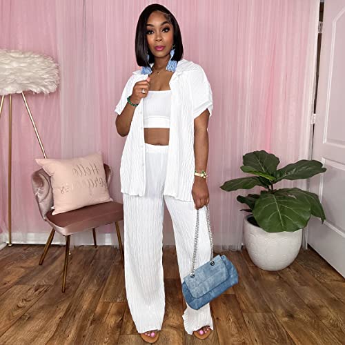 Casual Two Piece Set for Women - Button Down Shirt and Wide Leg Pants Matching Set Tracksuits4