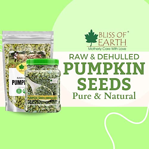Image of Bliss of Earth Pumpkin Seeds - Dehulled Naturally Organic Superfood for Eating - Rich in Protein & Fiber, Healthy Snack for Salads, Baking & Smoothies - Pumpkin Seed 600gm