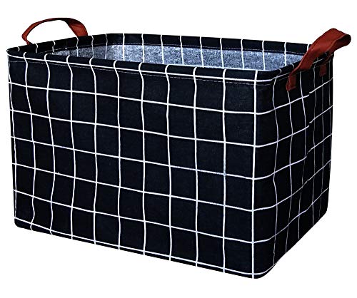 Boohit Rectangular Storage Basket,Nursery Hamper Canvas Fabric Toy Storage Organizer Bin,Waterproof Storage Box,Laundry Basket For Kid Rooms,Playroom,Shelves,Toy Basket,Gift Basket (Black Plaid) #TOP22