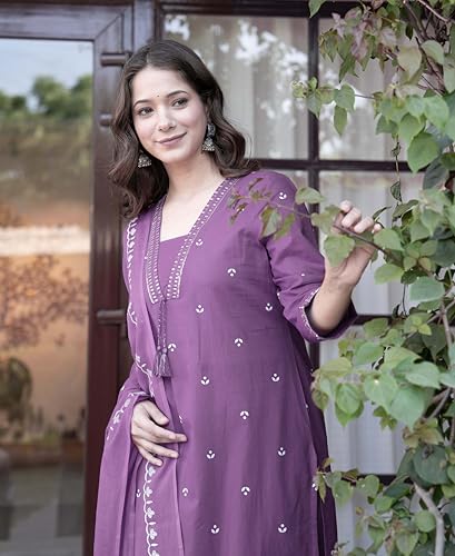 Image of PARTHVI Women's Pure Cotton Printed Straight Kurta Set with Palazzo Pants & Dupatta- Ethnic Wear, Red