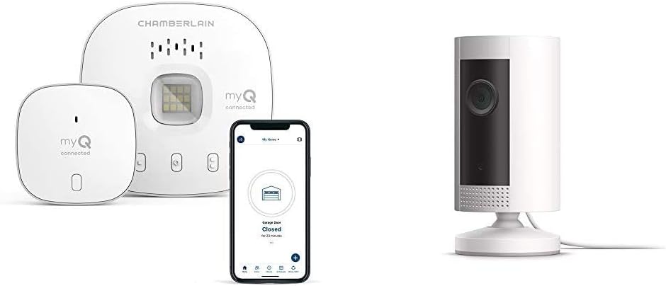 Key by Amazon in-Garage Delivery Bundle | Chamberlain myQ-G0401 - Wireless Smart Garage Hub and Controller, Wi-Fi & Bluetooth with Ring Indoor Cam HD Security Camera with Two-Way Talk, White