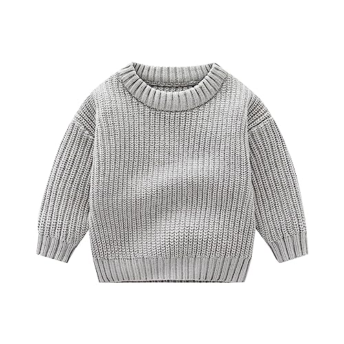 Toddler Boys Girls Knitted Sweater Solid Color Pullover Round Neck Long Sleeve Warm Fashion (Silver, 2-3 Years)