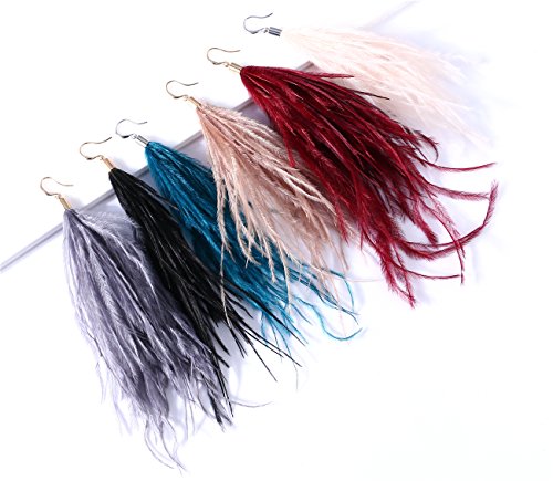 Women Long Dangle Earring Feather Elegant Thread Feather Jewelry For Gift Winter Party Bohemian (Grey, Gold-Plated-Copper) #TOP4