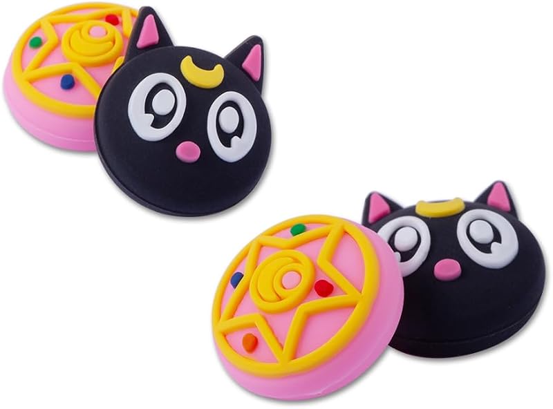 PERFECTSIGHT 4 PCS Cute Thumb Grip Caps for PS5/PS4/Xbox One (Series X, S)/NS Switch Pro Controller, Magic Moon Analog Stick Grips Thumbsticks, Kawaii Silicone Joystick Button Covers (Luna)