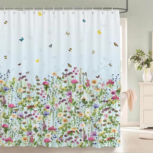 Rideau de douche imperméable plantes vertes et fleurs 176x178cm - 2