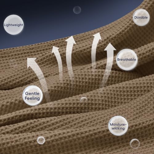 Image of PHF Pre-Washed Cotton Waffle Weave Blanket Twin Size for Bed, Snag Proof Throw Blanket for Couch Spring Summer Lightweight Breathable, Oeko-TEX Certified, Machine Washable,Home Decor Gift-Walnut Brown