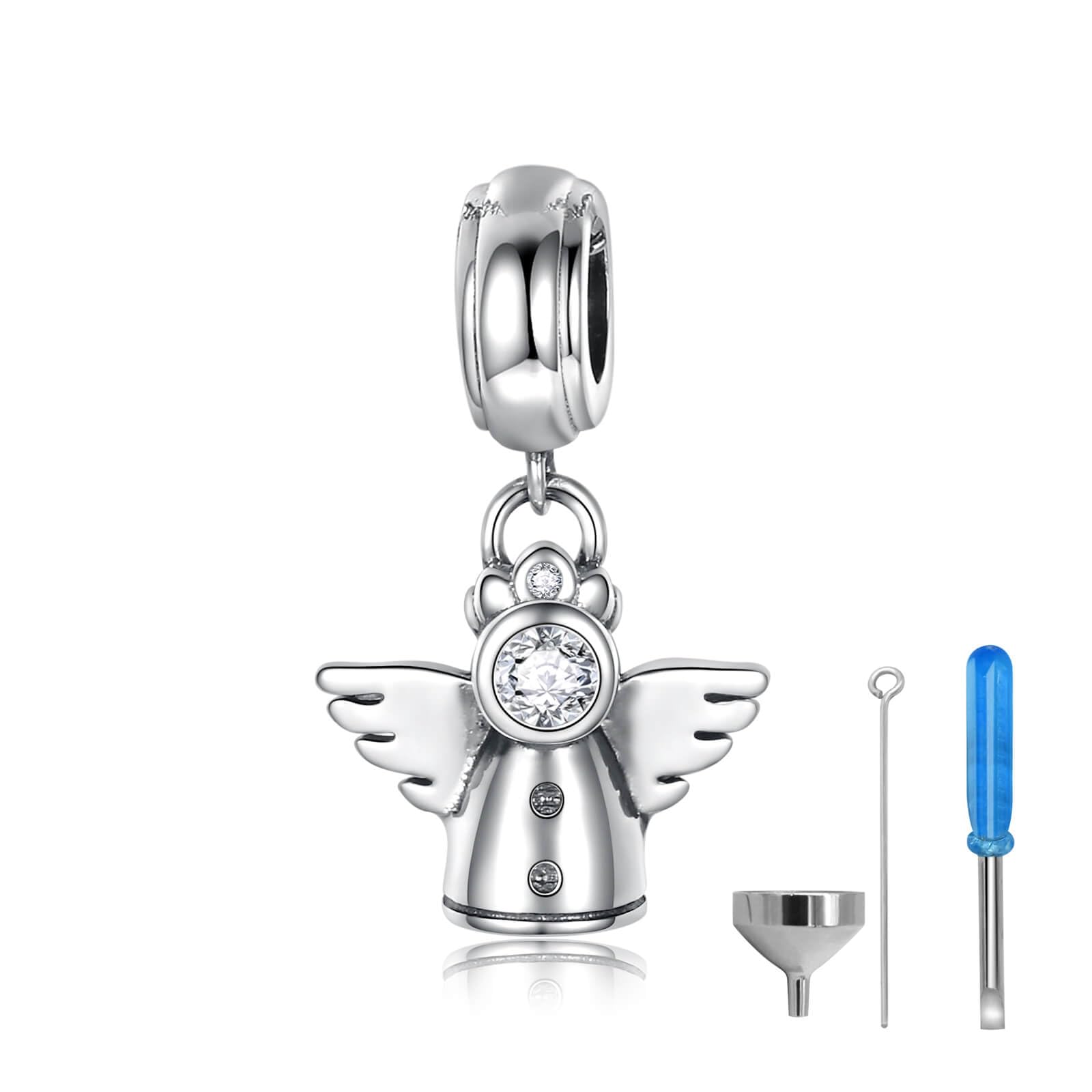 zaxsj Sterling Silver Urn Charms for Ashes Cremation Charm for Women Fit Bracelet Angel Bead Memorial Keepsake Pendant Cremation Jewelry for Women
