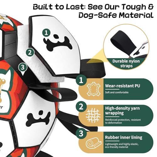 Image of Dog Soccer Ball with Straps, 6 Inch for Small and Medium Dogs, E | Footable Floating Dog Toy for Training, Fetch & Water Play, Interactive Dog Toys with Pump and Needle for Inflation