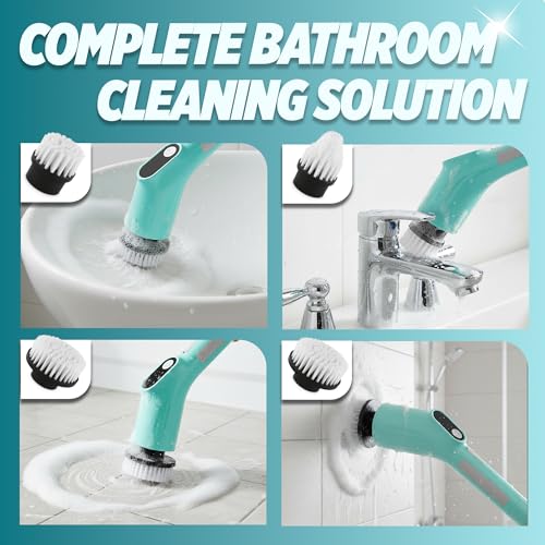 Image of Spotzero By Milton 8-in-1 Electric Spin Scrubber, IPX6 Rated, Water Proof Cordless Cleaning Brush with 8 Replacement Head, Power Scrubber, Dual Speed, Adjustable & Detachable Handle, Household, Car