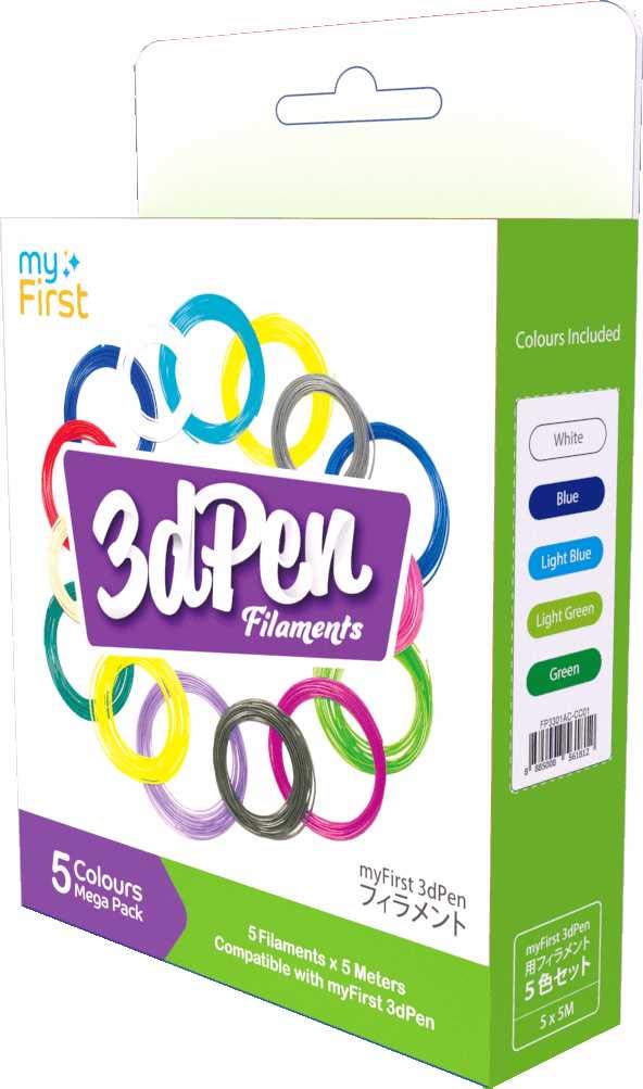 MyFirst Recambio de Filamento, Colores Fríos para 3D Pen Make (Azul, azul claro, verde, verde claro y blanco)