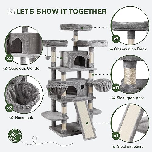 Árbol para gatos multi-niveles grande 68 pulgadas gris miniatura 6