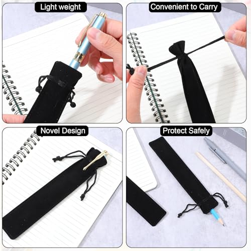Image of JIEYAO 20 Pieces Velvet Pen Pouch Black Drawstring Pen Bag Black Pencil Case Pen Bag Soft Single Pen Sleeve Holder Home Decor Products for School Office Business Supplies