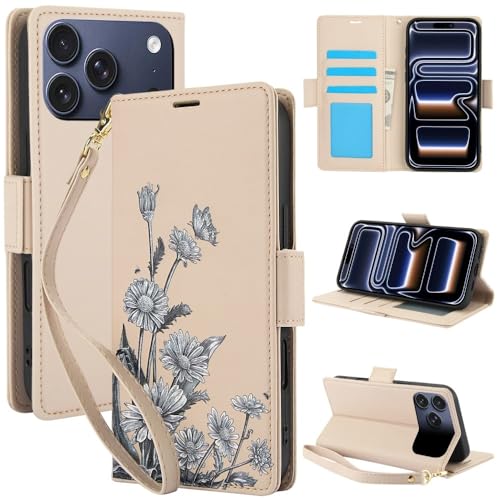 Étui cuir pour iPhone 14 fleur abricot résolvant le manque de place des cartes
