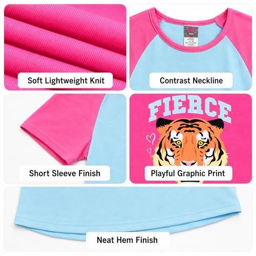 Angel Face Girls Nightgowns - 3 Pack Soft Short Sleeve Nightgown Girls Pajamas - Cozy Cute Sleep Dress Pajamas, Size 8, Fierce Club/Cutie