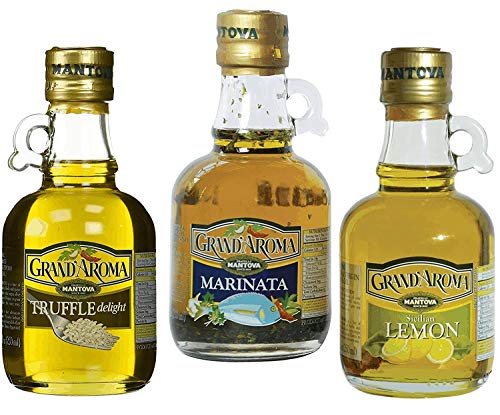 Mantova Grand Aroma Extra Virgin Olive Oil Trio - Marinata, Truffle and Sicilian Lemon (Pack of 3)