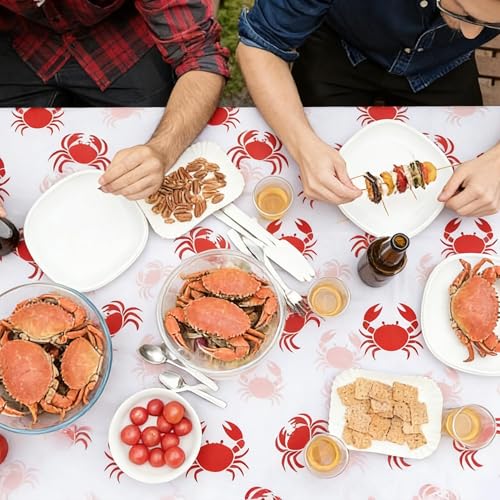 Image of Kochorie 100 Ft x 54 Inch Crab Boil Party Tablecloth Roll with Cutter Box Disposable Plastic Crab Table Cover Roll Waterproof Table Cover for Crawfish Birthday Indoor Outdoor Party Supplies Decor