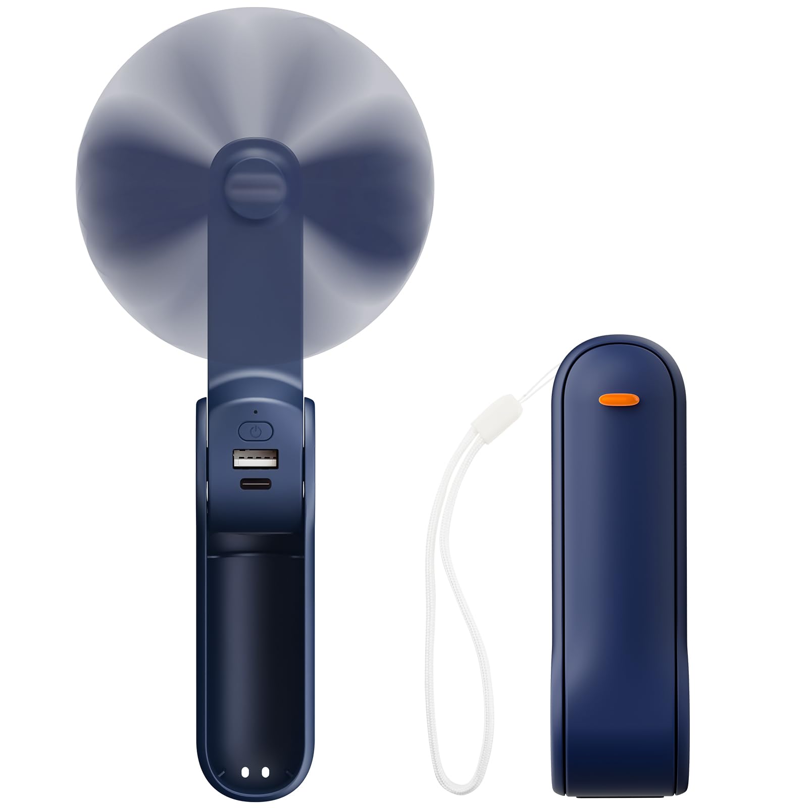TOPPELIGHT Handheld Fan, Portable Mini Handheld USB Rechargeable Fan with 3 Speeds, 16 Working Hours Battery Powered Foldable Pocket Design with Power Bank for Travel, Summer, Gifts for Women - Blue